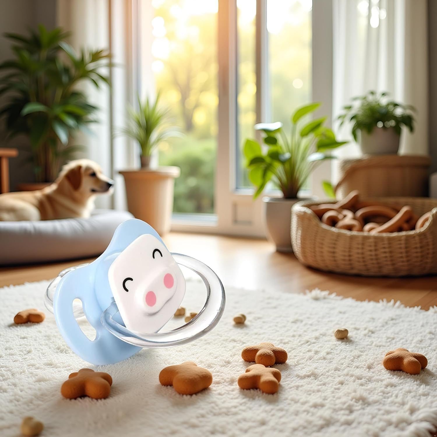 Pet Silicone Calming Pacifier, Dog Pacifiers for Small Dogs, Kitten Pacifiers, Puppy Teething Toys and Cat Chew Toys, Essential Pet Supplies, Puppy Essentials and Kitten Supplies (Blue Pig)