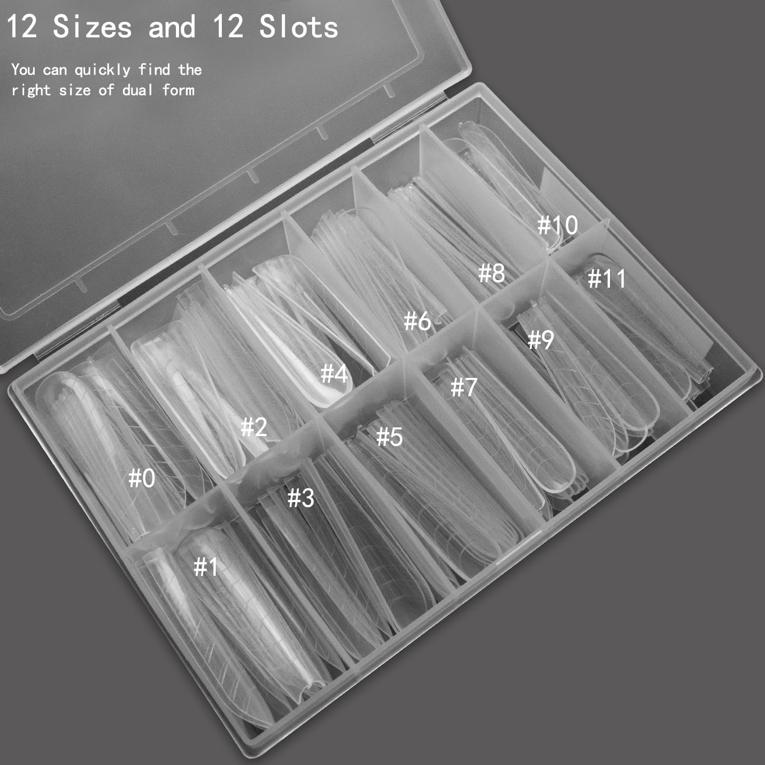 C12Rtive 120Pcs Dual Nail Forms,Upper Arched Extension Poly Nail Gel Nail Forms Full Cover Reusable Nail Molds 12 Sizes for Nail Art Design Salon&Diy image number 3