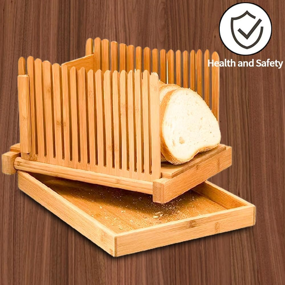 Wooden Bread Slicer, Toast Slice Container, Large Storage Bread Slicer, Folding Bread Cut Board,With Crumb Tray,Compact Cutting Supplies,For Homemade Bread, Bagels, Cakes