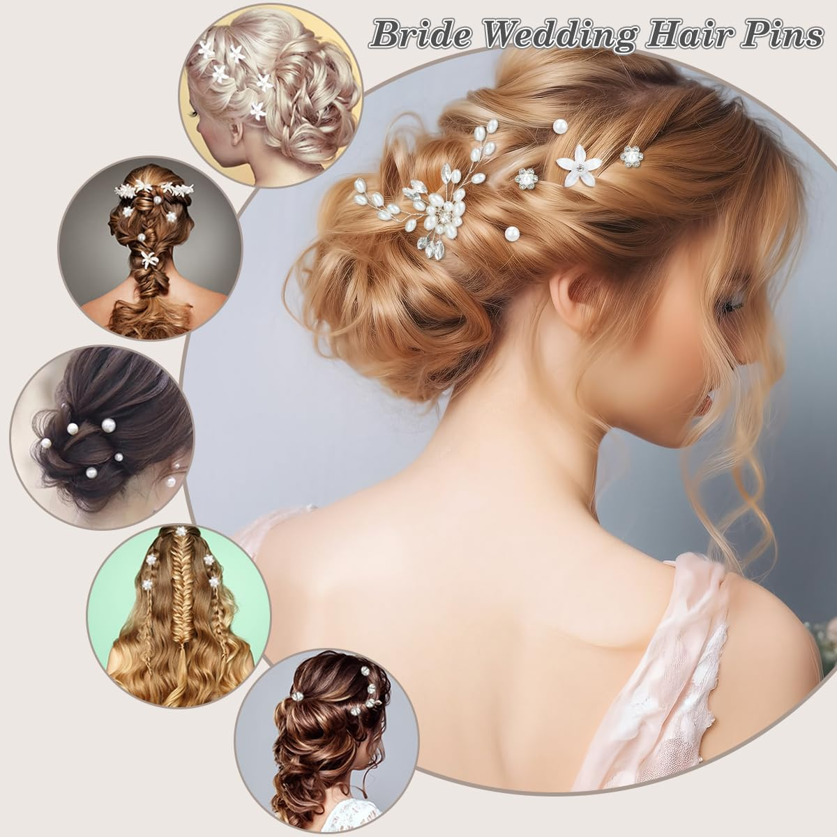 23 Pieces Bride Wedding Hair Pins, FHDUSRYO Flower Bridal Hair Clip, Crystal Pearl Hairpin Flower Rhinestone Hair Barrettes, U Shaped Hair Pins Wedding Hair Accessories for Women, Girls, Bridesmaids