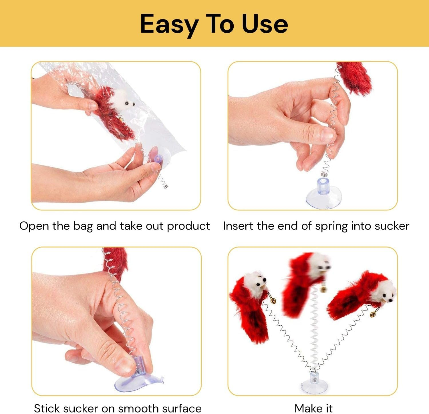 EZONEDEAL Cat Spring Mouse Feather Play Toy Teaser Bell Wand Interactive Kitten Pet Stick Fun Wand Sucker Toy (Mouse Toy) image number 4