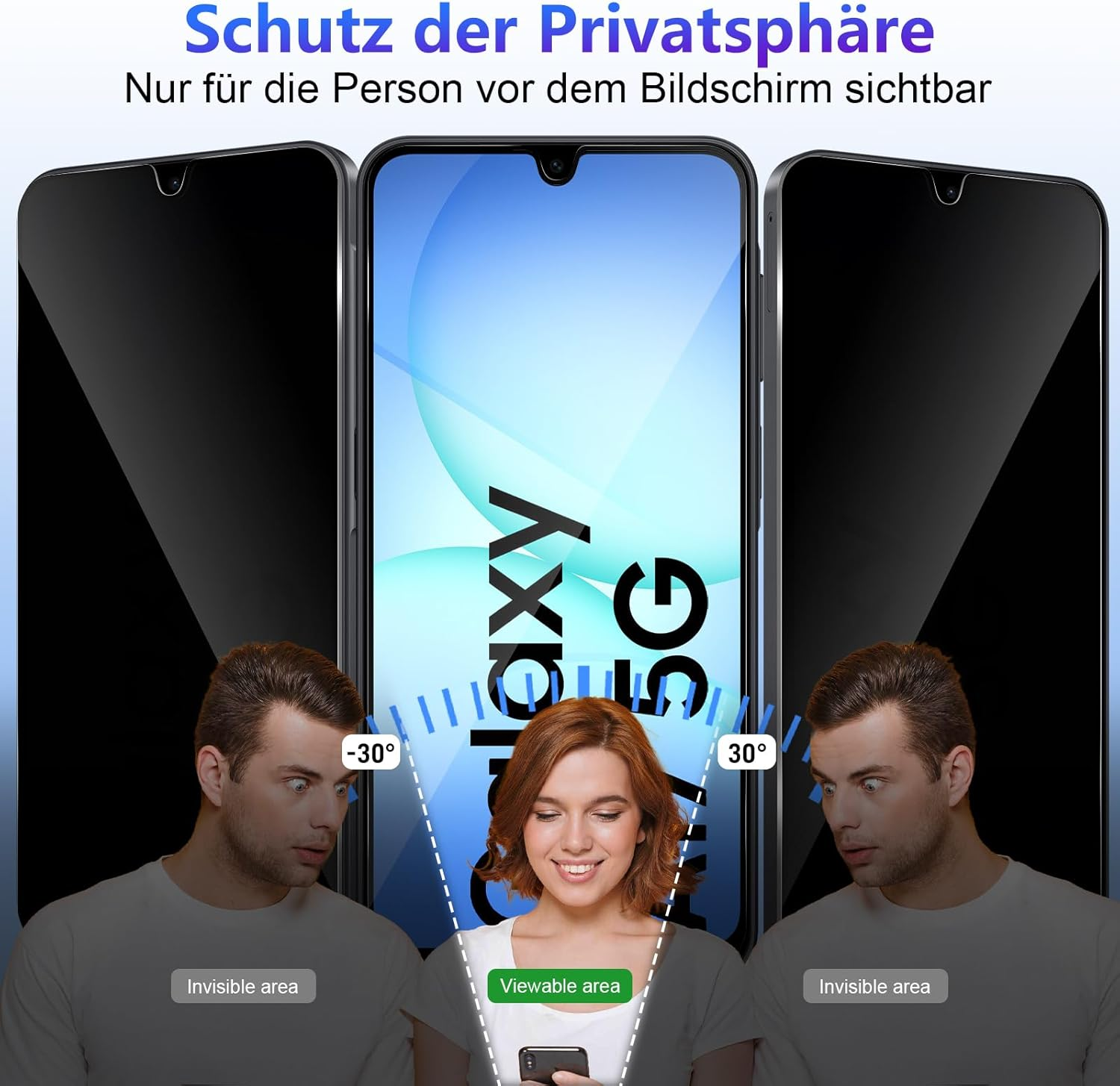 Yenwen Privacy Screen Protector for Samsung Galaxy A17 4G / 5G for Tempered Glass, 2 Pieces Privacy Screen and 2 Pieces Camera Protection, 9H Hardness Privacy Screen Protector Film anti Spy Privacy image number 3