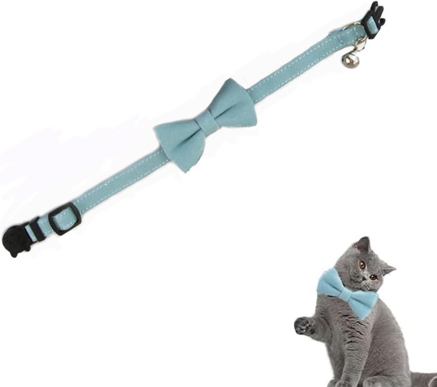 Adjustable Cat Bow Tie Collar with Detachable Bell, Breakaway Pet Collar for Cats, Dogs, Puppies & Kittens, Soft & Safe Pet Apparel Accessory (Blue) image number 4