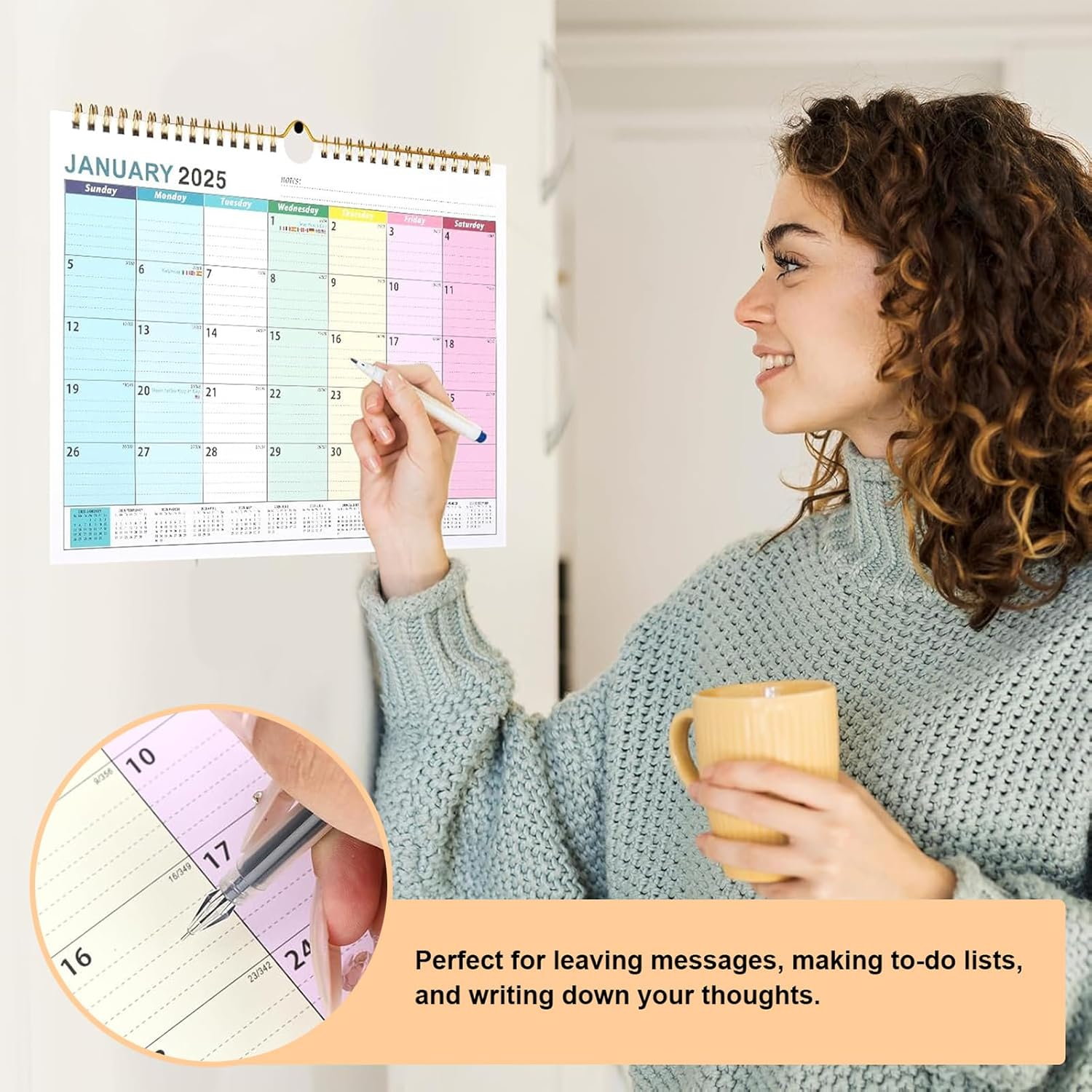 2025-2026 Wall Calendar,18 Monthly Calendar July 2025-December 2026,Thick Paper Easy to Write and Read Notes,11.8 Inch Width 8.6 Inch High, Rainbow Colour-Coded Days, Spiral-Bound image number 2