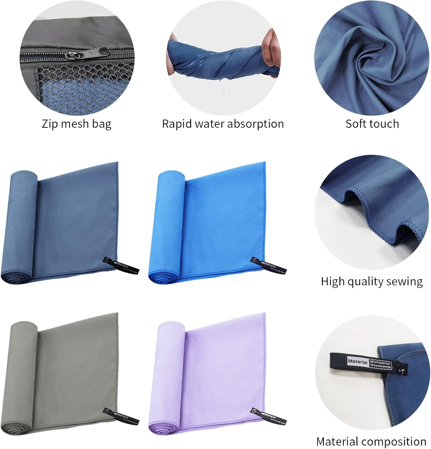 Gym Towel, Perfect for Travel Sports Beach Towels. Quick Dry Towel Suitable for Camping, Backpacking,Gym, Beach, Swimming,Yoga(Blue,60 * 30") image number 4