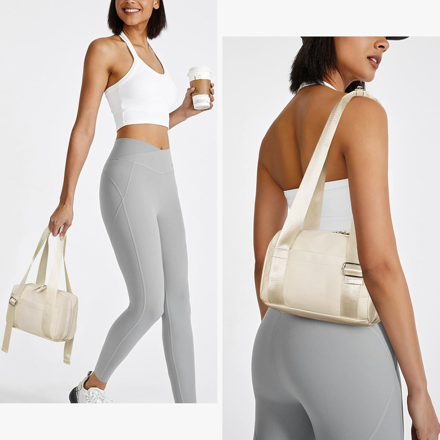 ANKICK Mini Gym Bag Small Duffle Bags Tote for Women Pink Workout Bag Lightweight for Weekender Travel Sports Yoga Fitness, Beige, 10.63 X 8.66 X 2.76 Inches, Sport