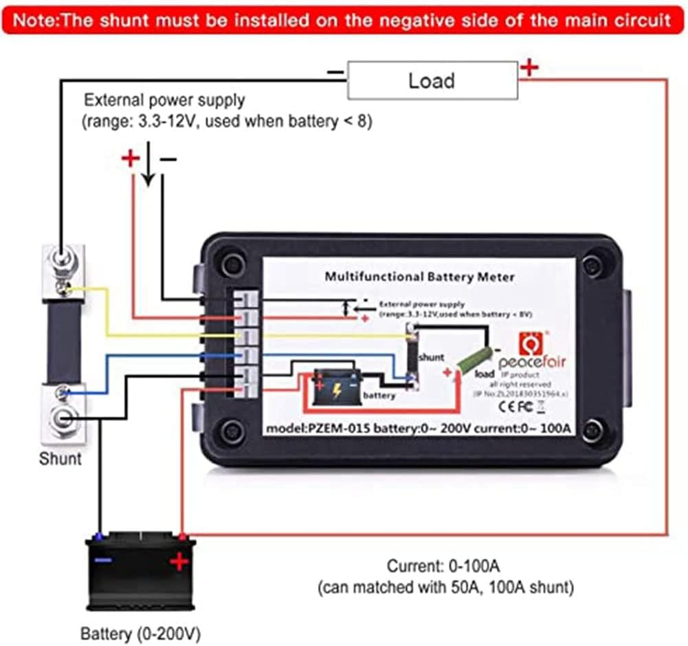 DC Battery Monitor Power Meter Ammeter Digital DC 0-200V Shunt 100A Multimeter, Meter Voltmeter Capacity Tester image number 6