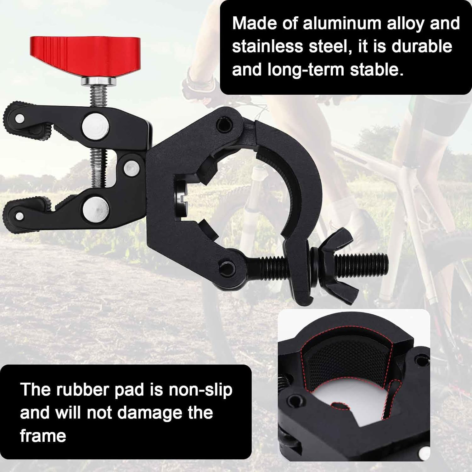 U Lock Bike Mount, Heavy Duty Aluminum Alloy Bike Lock Holder Clamp Lock Mounting Bracket, Quiet, Fits 0.47-0.98" Shackles Compatible with Kryptonite and Most Other Bicycle U-Locks Accessories image number 4