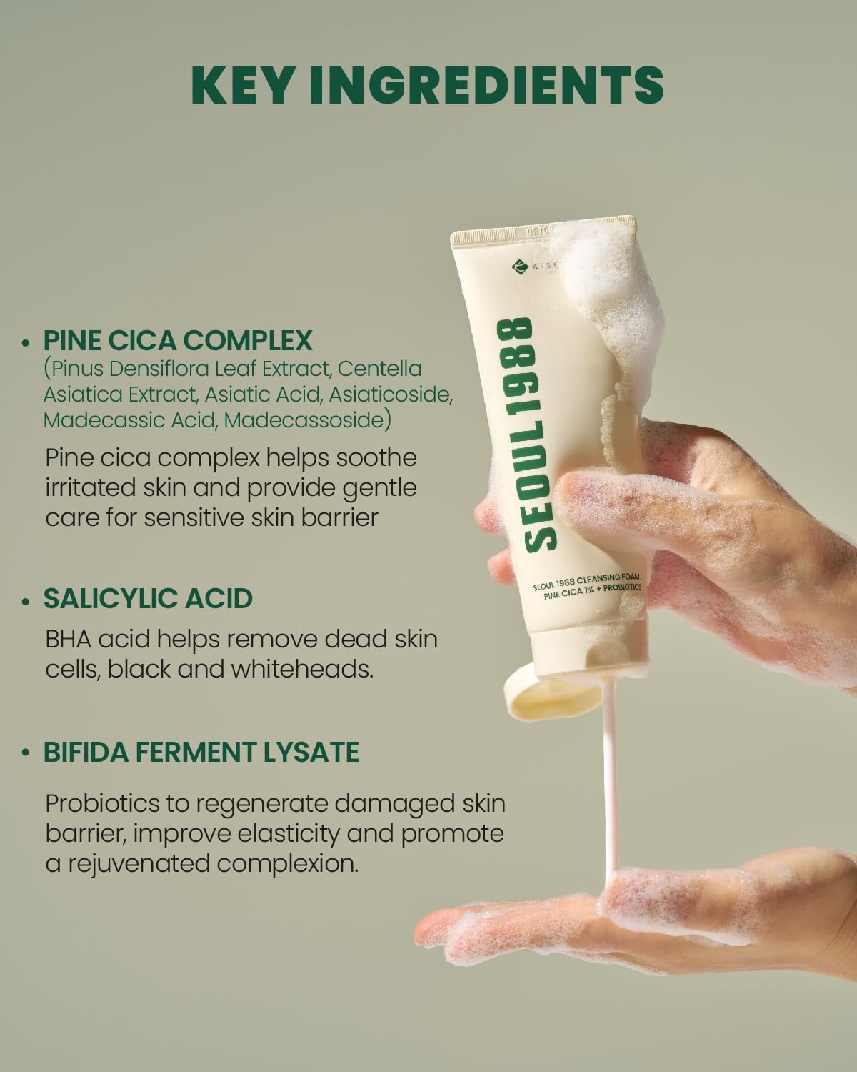 KSECRET SEOUL 1988 Cleansing Foam : Pine Cica 1% + Probiotics, 150Ml/5.07Fl.Oz. image number 5