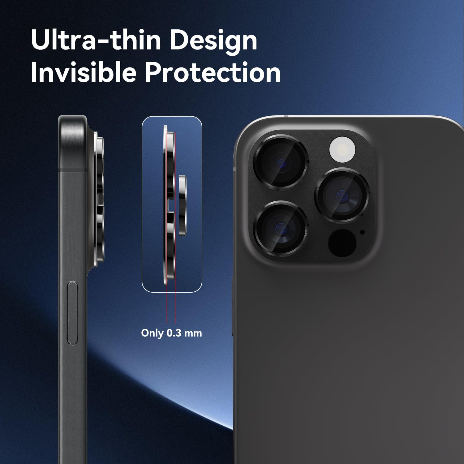 Cloudvalley for Iphone 16 Pro/Iphone 16 Pro Max Camera Lens Protector, [AR+AF 98% Transmittance] [Full Coverage] Ultra-Hd Tempered Glass Cover, Metal Lens Screen Protective,Black Titanium image number 5