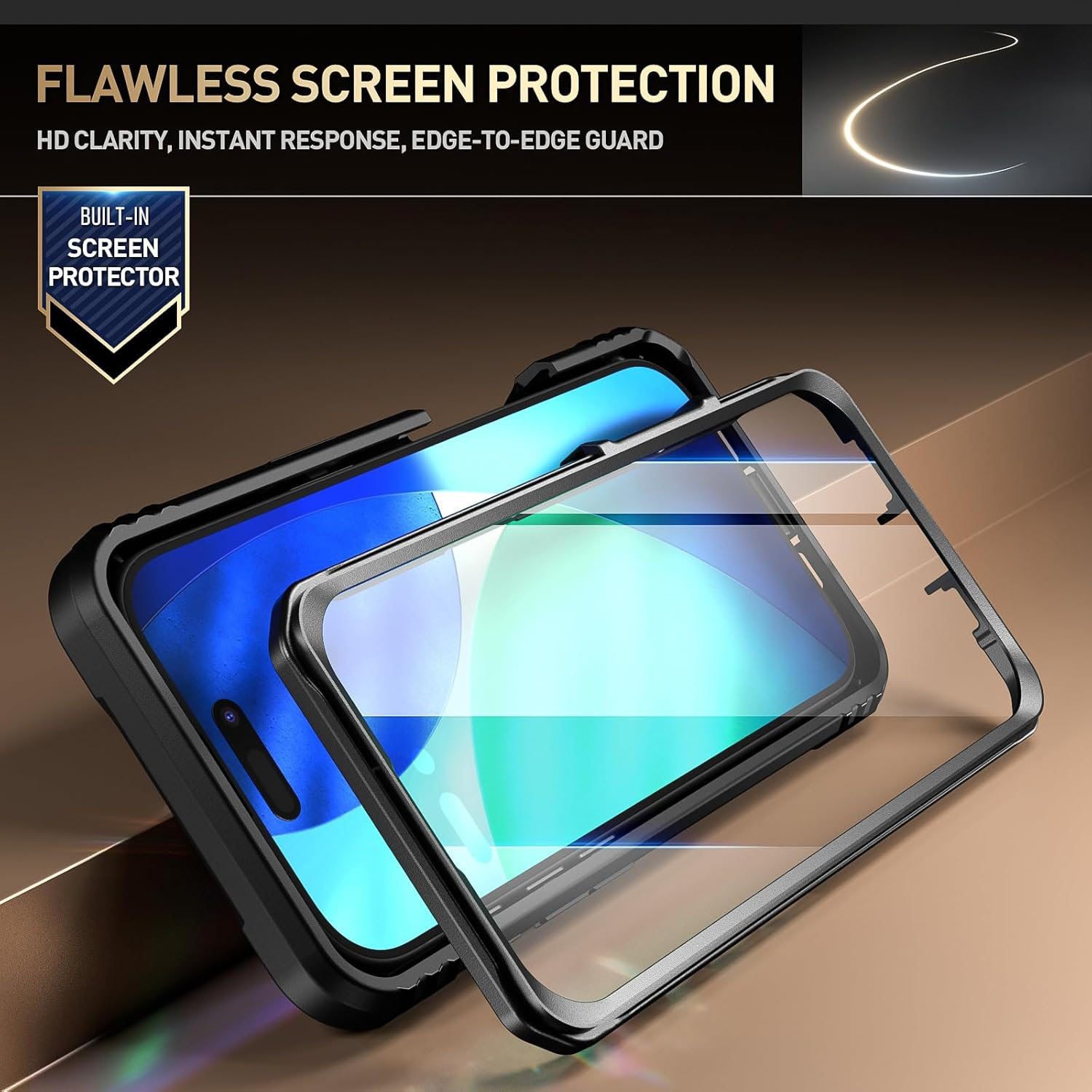 Poetic for 17 Case with Camera Control Capture Button, [Slide Camera Cover] [Built-In Stand] [Built-In Screen Protector] Full-Body Military Grade Rugged Phone Case for 17, Black image number 3