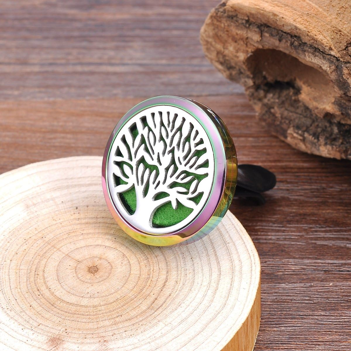 HOUSWEETY Car Air Freshener Aromatherapy Essential Oil Diffuser - Tree of Life Stainless Steel Locket,12 Refill Pads image number 1