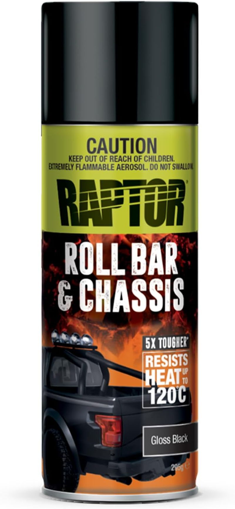 Raptor Roll Bar & Chassis, Roll Bar & Chassis, 1K Paint Spray Can, Heat Resistant up to 120&deg;C, Protection against Impact, Abrasion, UV Radiation & Corrosion (Satin Black / Black Satin Matt - 366 Ml)