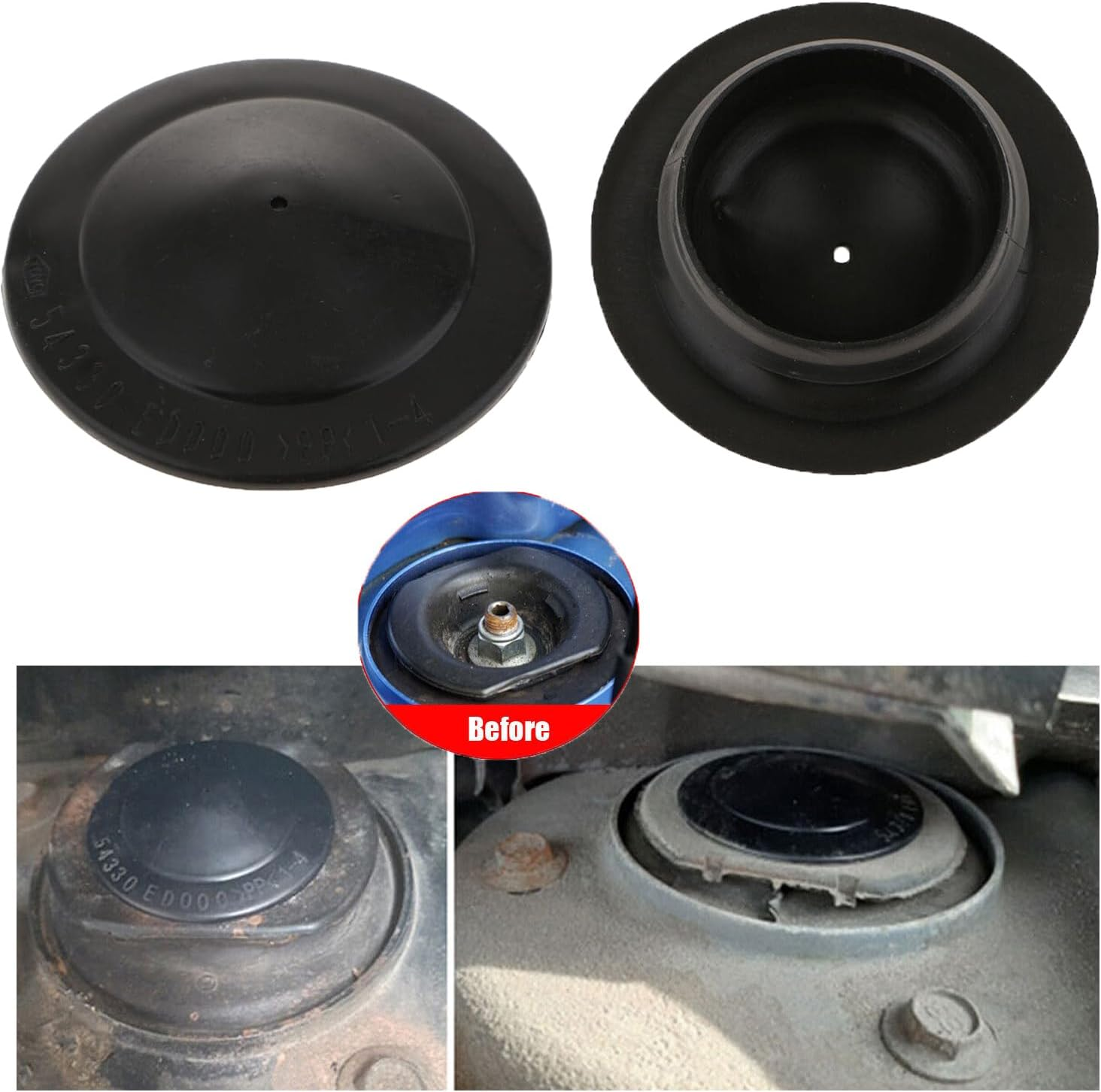 2Pcs 54330ED000 Front Top Suspension Strut Mount Cover Cap Compatible with N-Issan Leaf ZE0 Juke F15 Cube Z12 07-11 Black Od44Mm Id40Mm image number 2