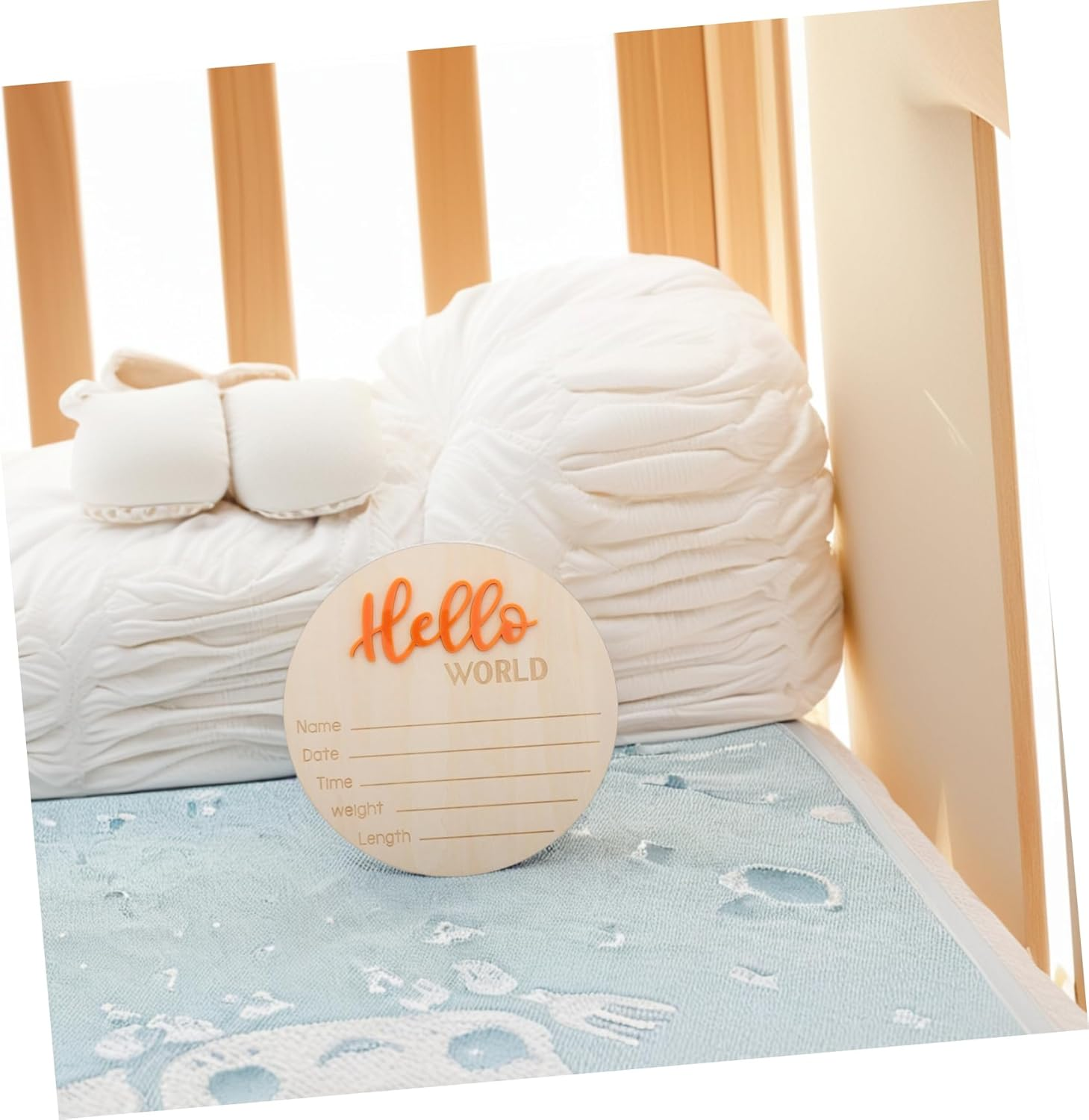 HANABASS Wooden Birth Sign Card Newborn Announcement Prop Wooden Circles Discs for Boy Girl Arrival Photo Props image number 2