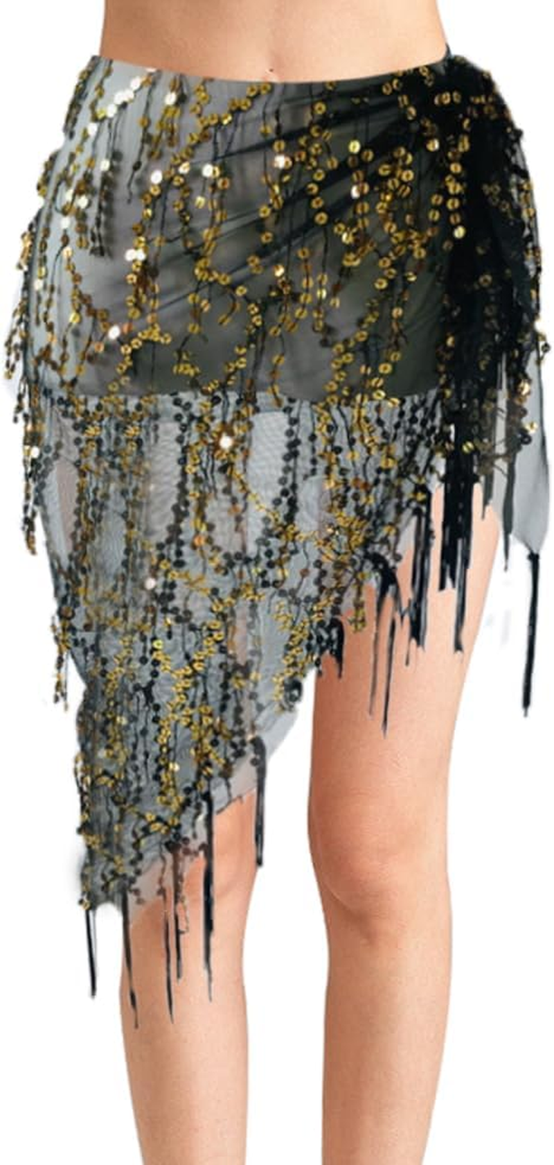 Belly Dance Sequin Triangle Hip Scarf Fringe Belt Wrap Skirt Party Costume for Women