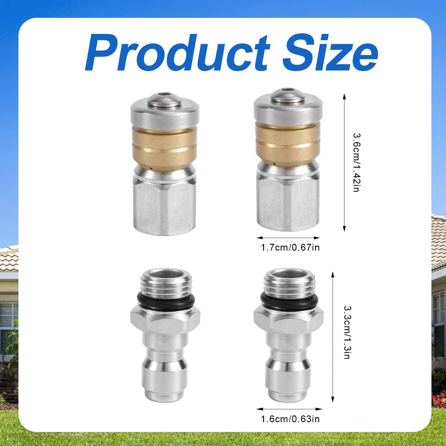 4Pcs Sewer Jetter Nozzle Set, Stainless Steel Jetter Nozzle for Pressure Washer Drain Jet Hose Tips with 1/4" NPT Quick Connector Rotating Button Nose Sewer Jet Nozzle Cleaning Tool 5000 PSI image number 6