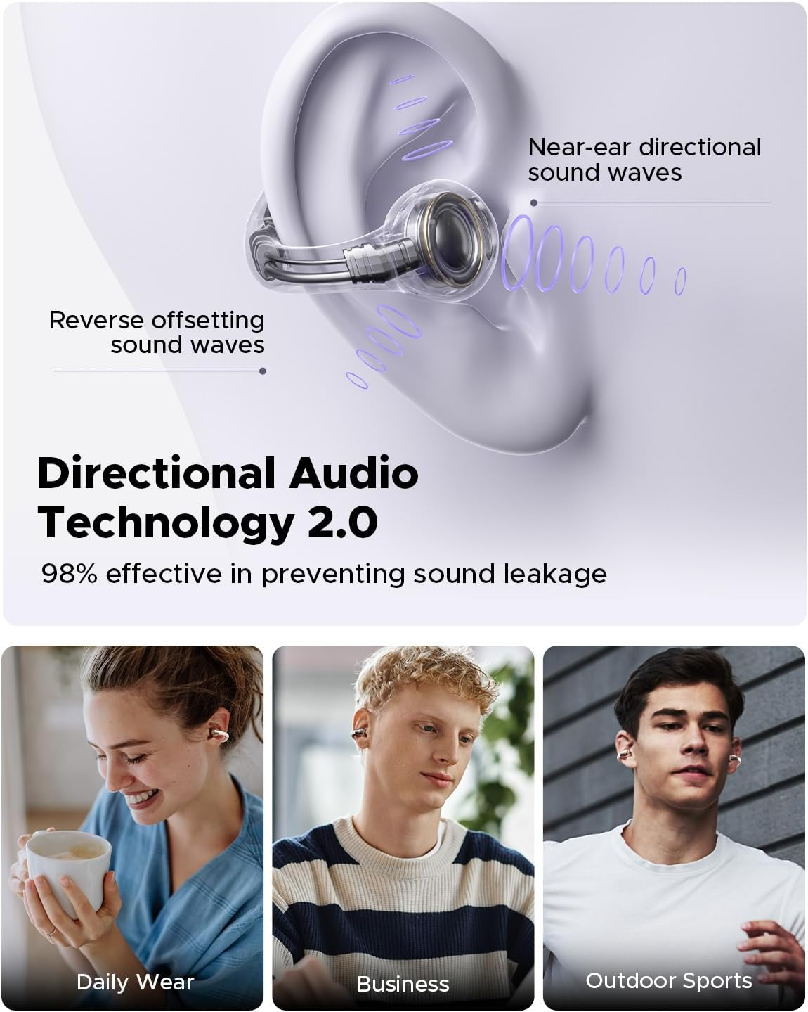 TRUEFREE B1 Open Ear Wireless Earbuds，Clip on Bluetooth 5.4 Headphones with Dynamic Bass, 4 Mics for Clear Calls, Dual Connection, Lightweight & Secure Fit, Ideal for Sports & Workouts, APP Control