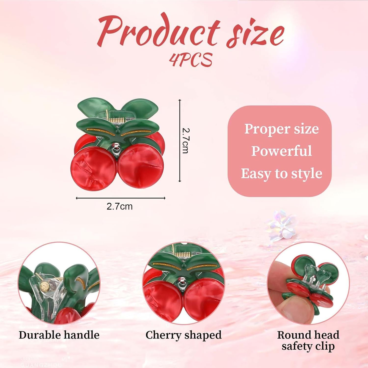 Yeomju Cute Cherry Hair Clips, Set of 4 Hair Clips, Mini Fruit Clip for Thick Hair, Hair Accessory for Women and Girls image number 1