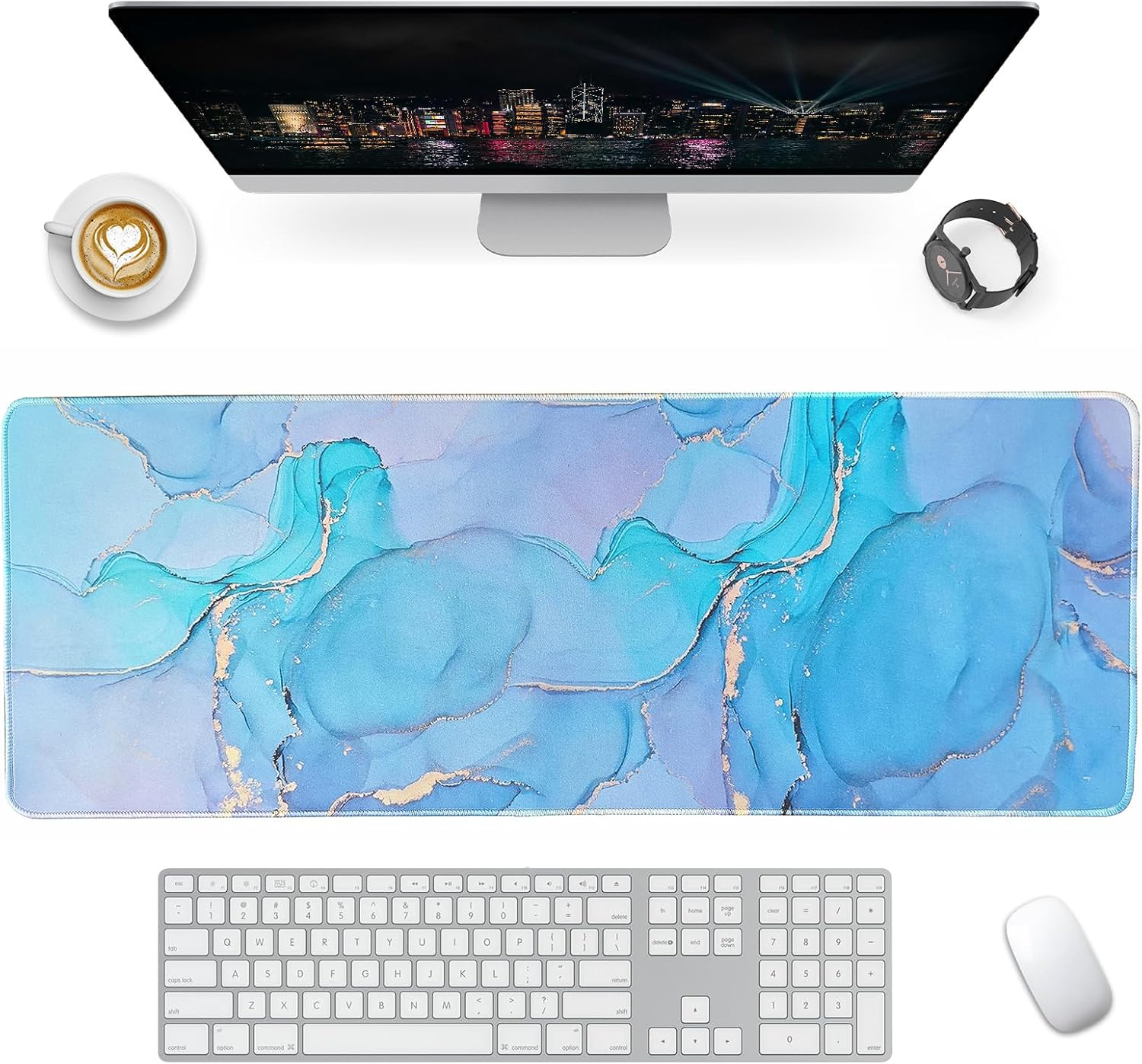 NASHRIO Mouse Pad Computer Desk Mat 80X30Cm Large Mousepad Desk Pad Mat, Long Keyboard Mouse Pad Mats Gaming Mousemat Desk Protector Pad for Laptop (Blue Pink Marble)