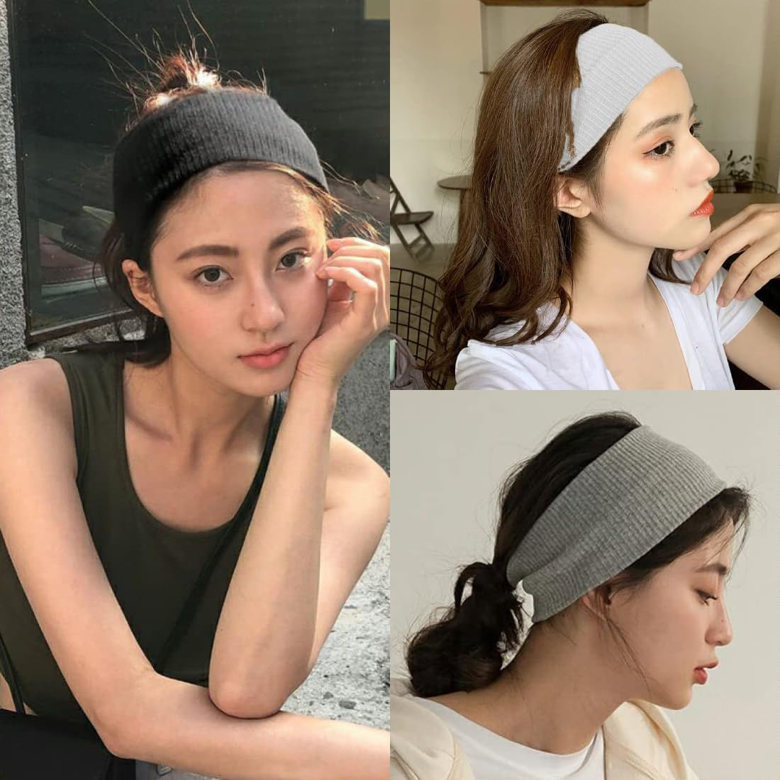 Aililong Women'S Summer Headband, Set of 3 Cotton Hair Bands, Non-Slip Headband, Elastic Hair Band, Sweat-Absorbing, Beige Hair Accessories, Women for Workout, Yoga, Running and More image number 2