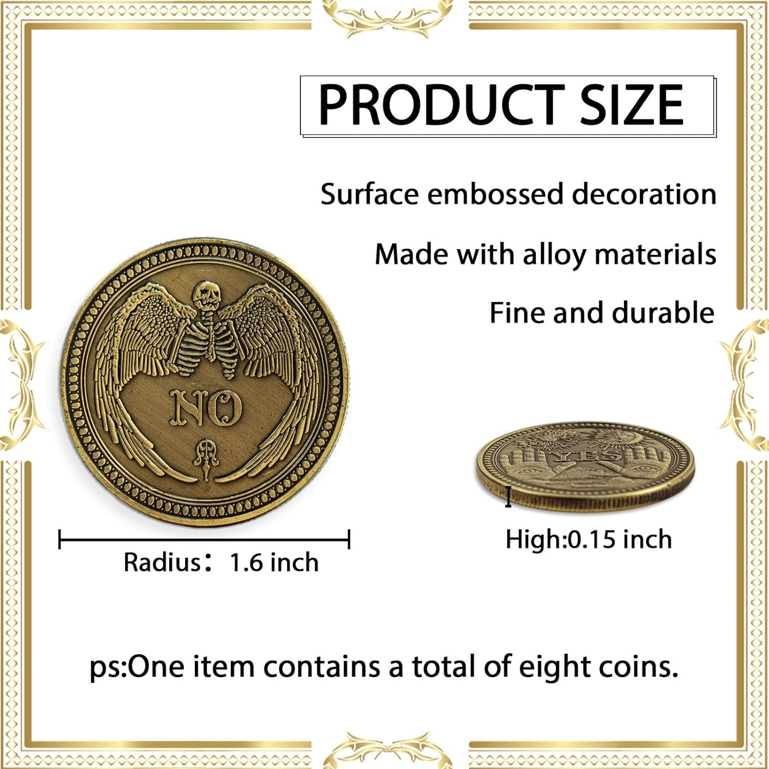 8 Pcs Yes No Challenge Coin Decision Maker Coin Lucky Coin Collector'S Souvenir Divination Flip Metal Coins Flips for Games Holiday School Office Gift (Silver) image number 1