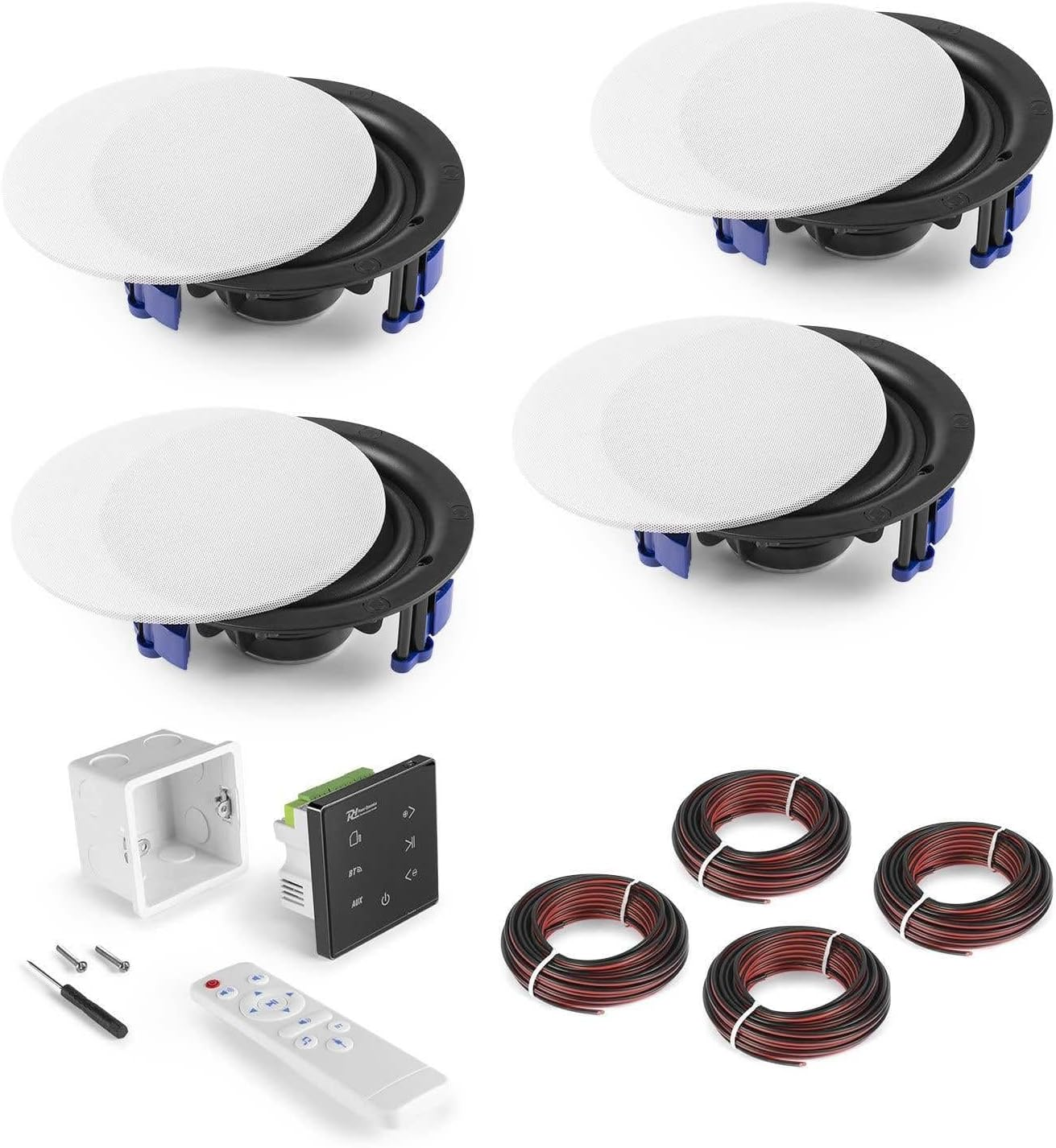 Power Dynamics Powerline A100B Bluetooth Ceiling Speaker System Package with 4X Speakers and In-Wall Amplifier