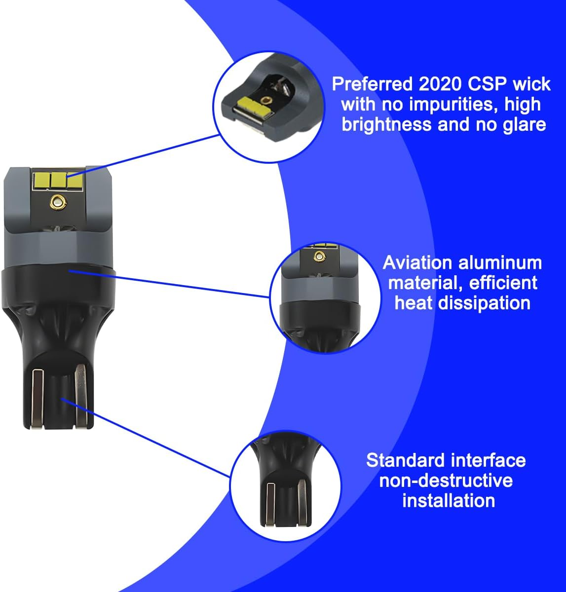 2PCS Car LED Bulb Backup Reverse Light, Auto T15-6SMD-2020 CSP 2-SMD T15 906 W5W T16 921 912 W16W Side Marker Cornering Trunk Light, Super Bright Mini Canbus Error Free（White）