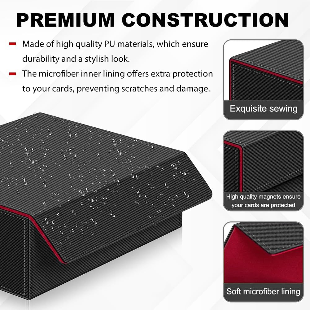 Trading Card Storage Box, 1800+ PU Leather Card Deck Organizer Box, Magnetic Closure Card Holder Case Fits for Magic Game Cards, Yugioh, TCG, PTG and Sport Cards (Red) image number 3