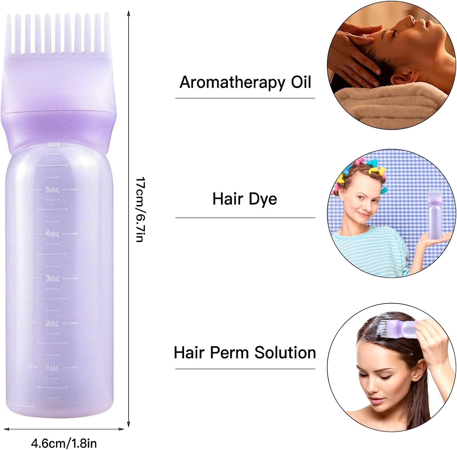 6 Ounce Root Comb Applicator Bottle, 2 Pack, Pink - Hair Oil Applicator, Hair Dye Applicator, Travel, School-Pink image number 1