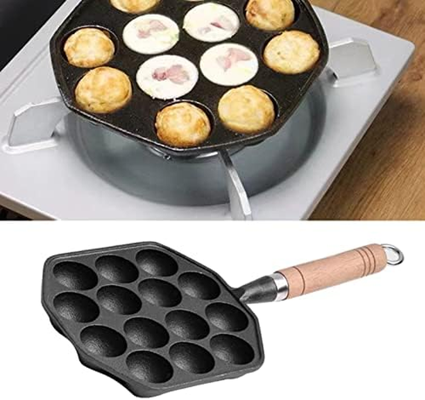 14 Holes Takoyaki Maker Pan Plate, Nonstick Takoyaki Grill Pan with Detachable Handle, Cast Iron Takoyaki Pan Nonstick Grill Pan Cooking Plate for Octopus Balls Pancake Baking image number 6