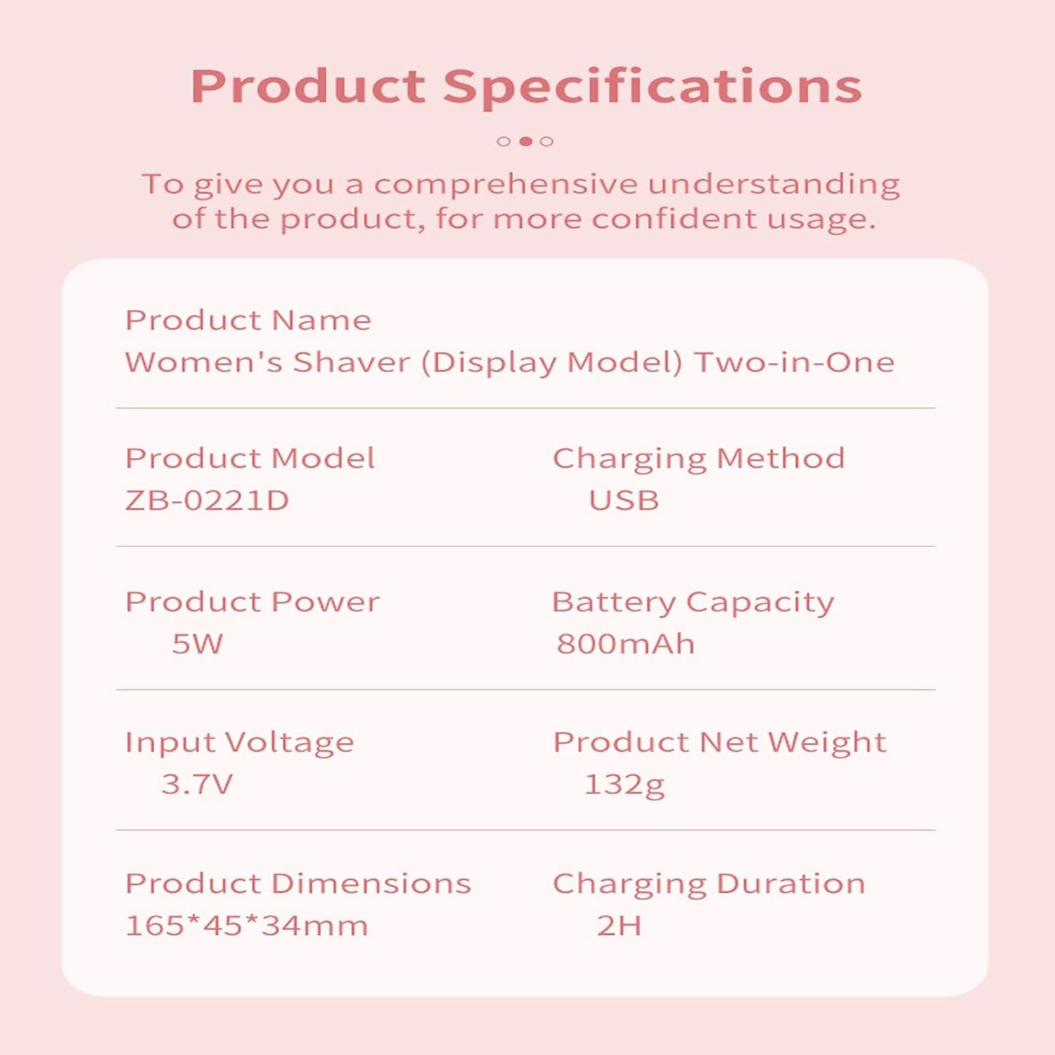 Comfort 2 in 1 Electric Lady Shaver, Bikini Shaver, Waterproof Body Hair Trimmer, Dual Head Shaver Women, Bikini & Body Shaving, Ladies Underarm Face Lip Legs Hands Hair Trimmer, Wet & Dry QFFAFAR (Pink) image number 1