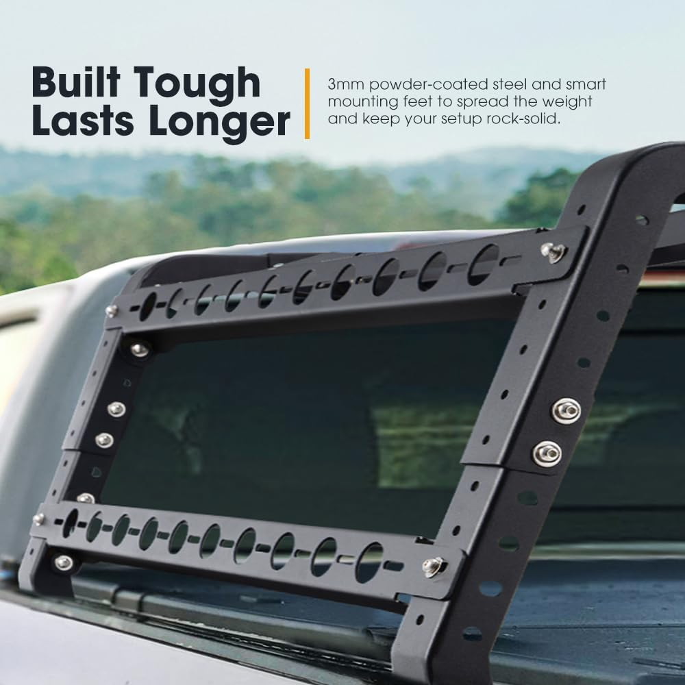 SAN HIMA Overland Bed Rack - 1110-1765MM Width Adjustable Truck Bed Rack with Pair LED Auxiliary Lights, for Universal Pickup Trucks UTE, 300KG Load Capacity image number 4