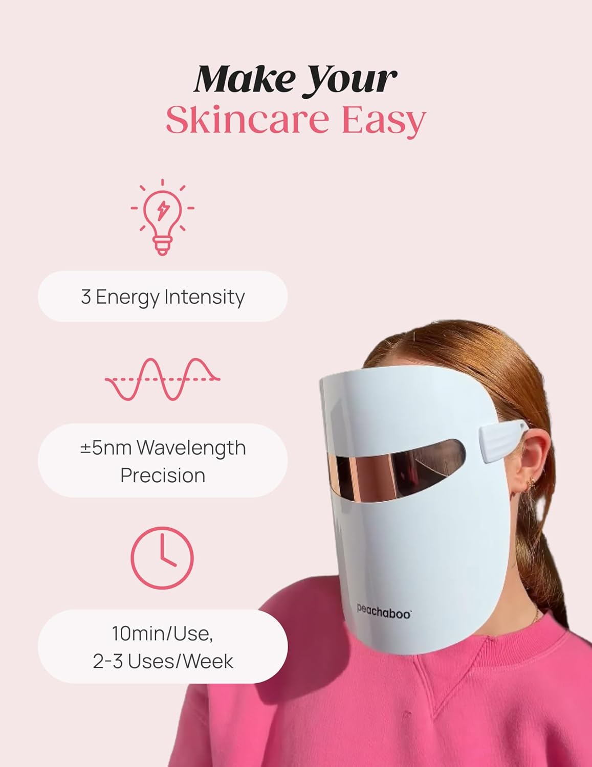 Peachaboo Red Light Therapy Mask: LED Face Mask 3 Modes Red and Blue Light Facial Treatment Beauty Machine anti Aging Rechargeable Skincare Device for Acne Wrinkles Removal Portable for Home Skin Care image number 6