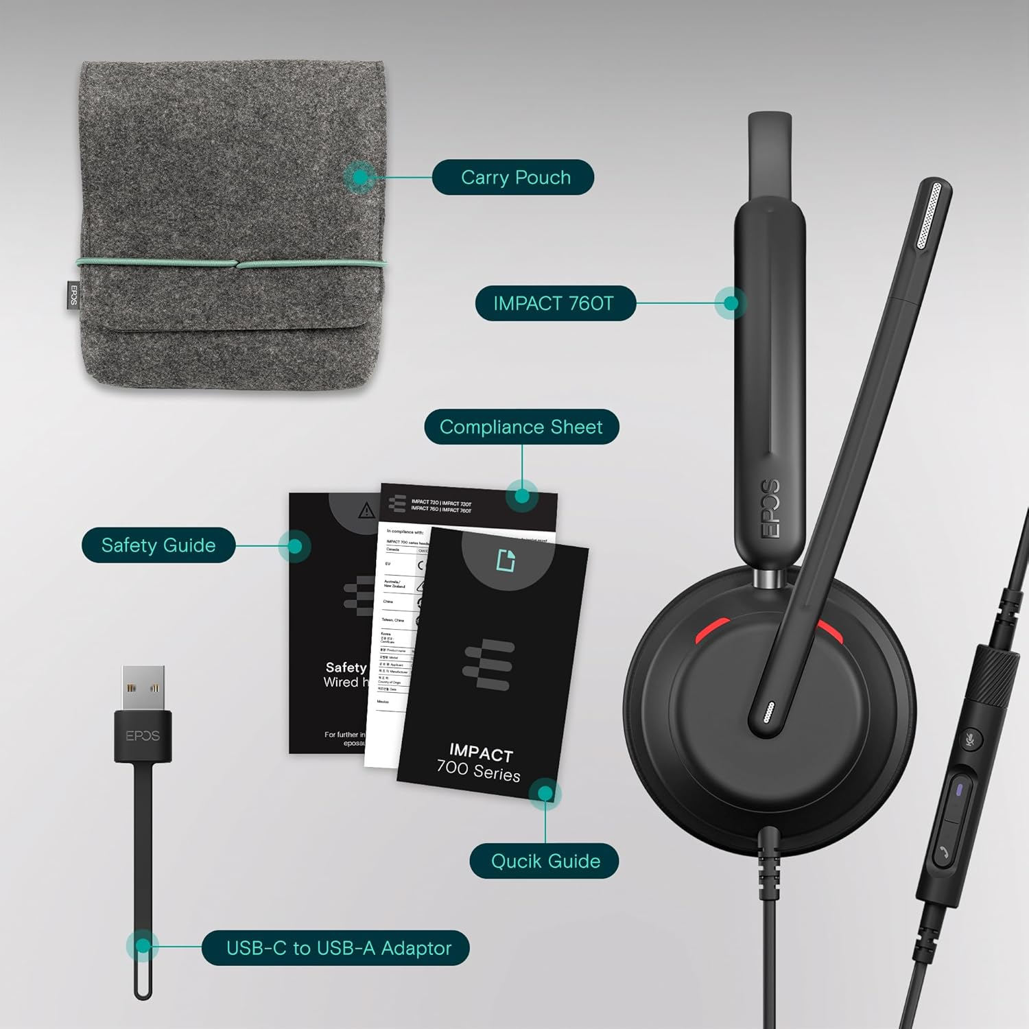 EPOS Impact 760T Office Headset - Microsoft Team Certified, Noise-Canceling, USB-C, Double-Sided, Adaptive Beamforming Microphone, AI, Activegard, Visibility Light, All Day Comfort Leatherette Earpads image number 4