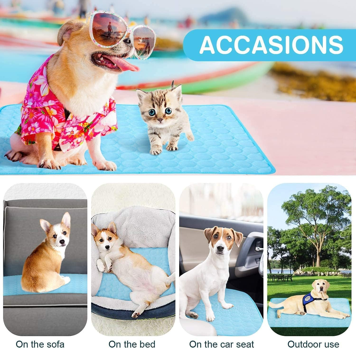 Kiuiom Self-Cooling Dog Mat, Dog Summer Cooling Pad, Pet Cooling Mat, Dog Blanket, Cold Gel Pad Mat for Dog Kennels, Beds, Washable Dog Bed for Home, on the Go Car image number 1