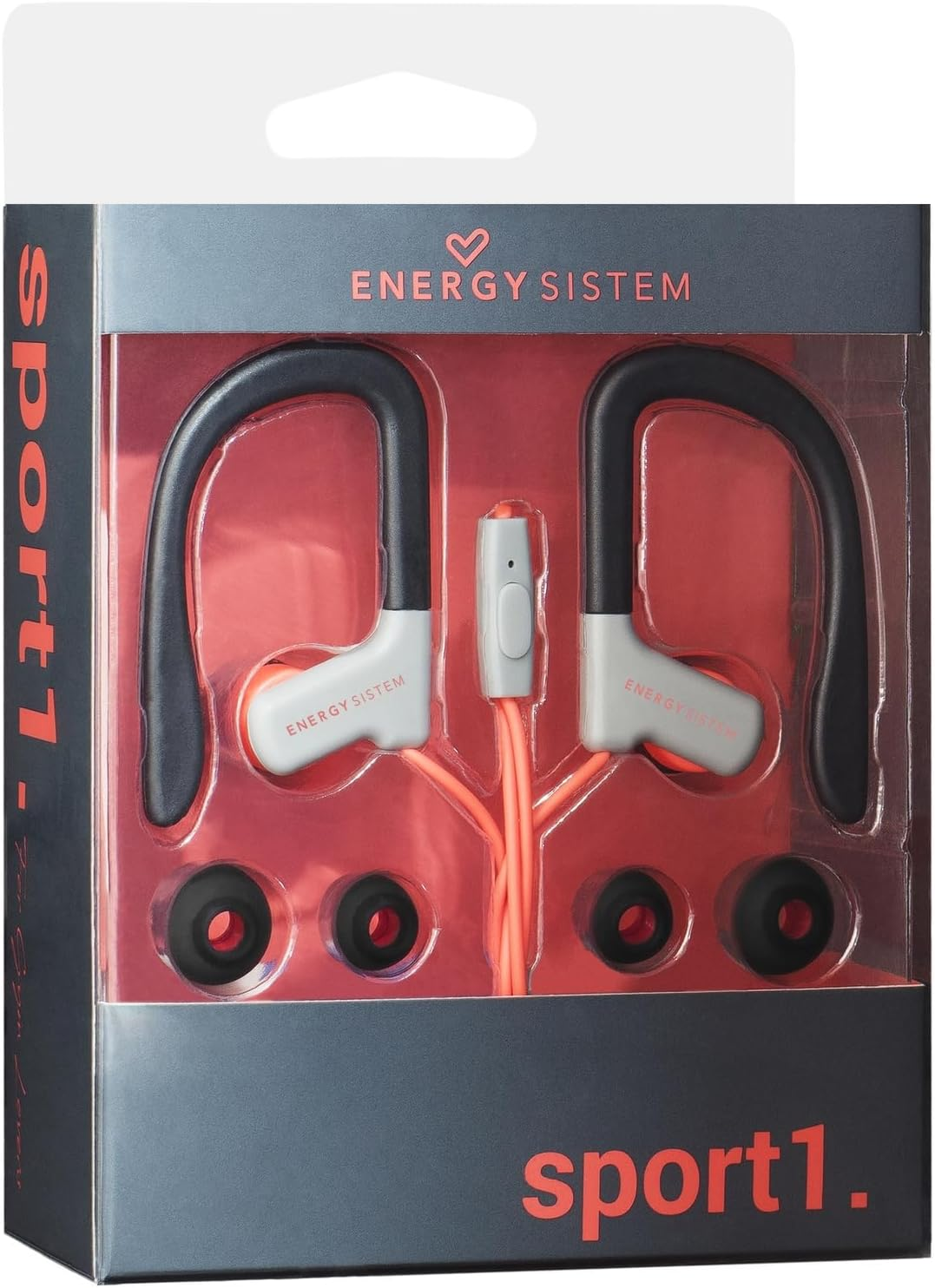 Energy Sistem Sport 1 &ndash; Sports Headphones (1.2 M Cable, Mini Jack 3.5 Mm, Built-In Microphone, Secure-Fit, Sweatproof, Control Talk) Red image number 1