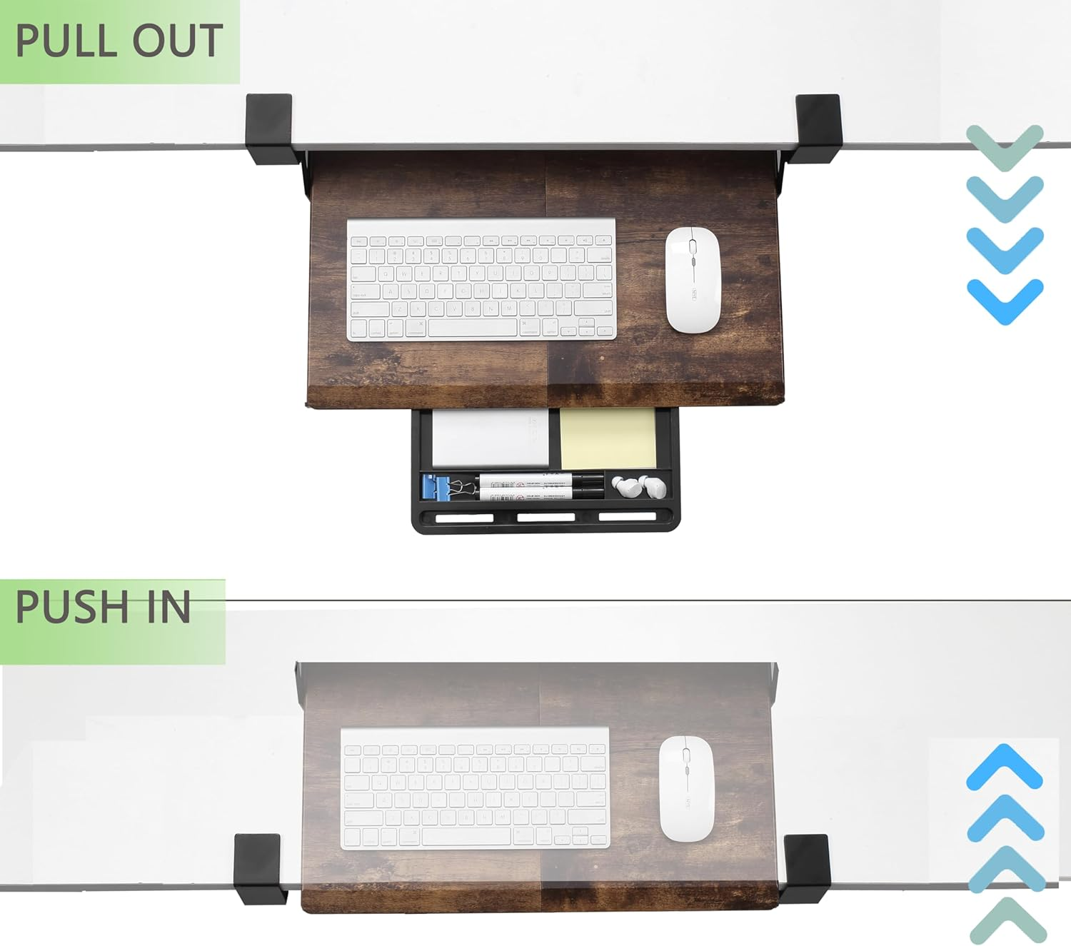 ETHU Keyboard Tray under Desk, 19.7" X 12.2" Small Size C Clamp Keyboard Drawer under Desk, Computer Keyboard Stand Slide Pull Out, Ergonomic Keyboard Tray for Home, Office (Wood) - Oak image number 6