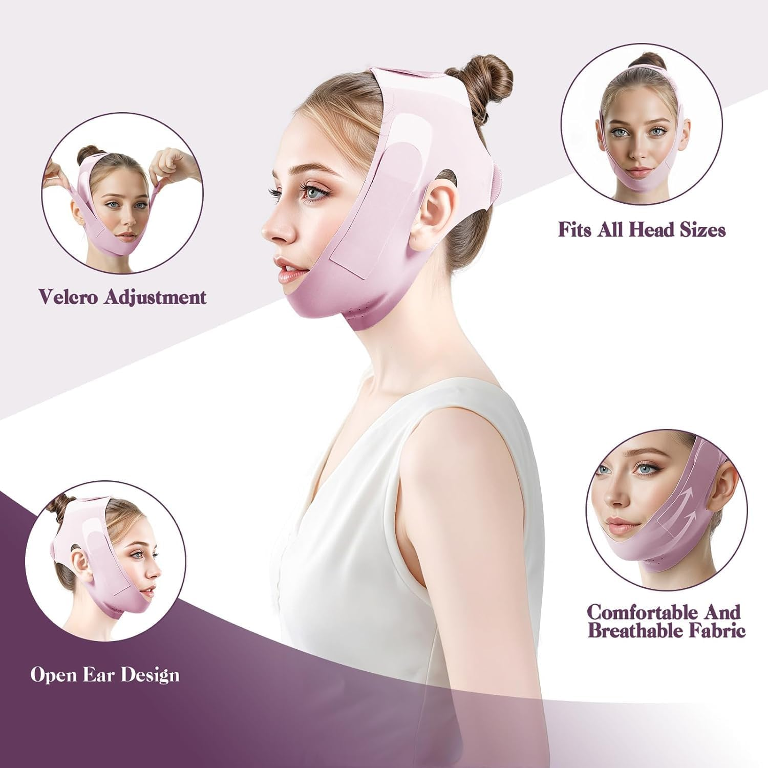 1Pc V Line Face Slimming Bandage,Reusable Double Chin Reducer,Face Lift Tape,Face Slimming Strap Face Slimmer Shaper for Women,Breathable Comfortable V Line Lifting Mask,One Fits All