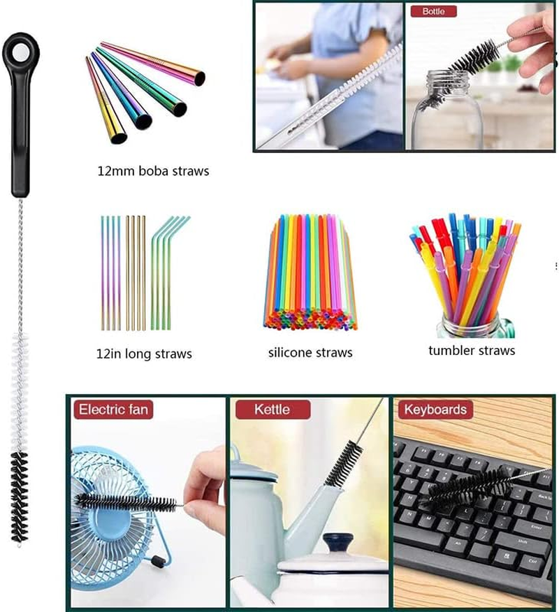 AIMALL 8 Pcs Nylon Straw Brush Set Cleaner Bottle Glass Tube Pipe Small Long Cleaning, Versatile Stainless Steel Wire Nylon Bristles for Deep Cleaning image number 2