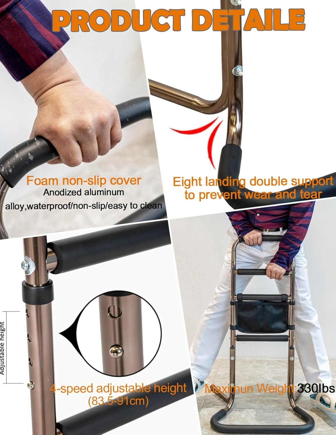 Lift Standing Aid Portable Rails, Sit to Stand Assistance for Elderly Adults Patient, Adjustable Height Safety Hand Rails Mobility Aid, Fall Protection for Disabled Pregnant image number 6