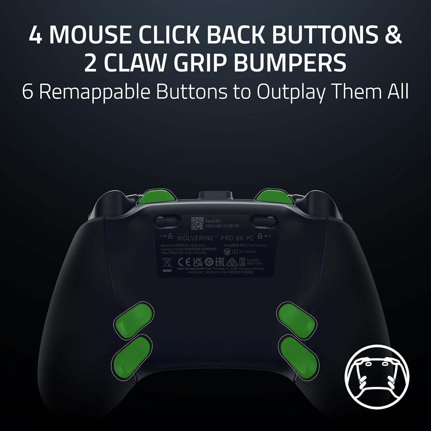 Razer Wolverine V3 Pro 8K PC Wireless Gaming Controller: 8000 Hz Polling Rate - TMR Thumbsticks with Swappable Caps - up to 36 Hr Battery - 6 Remappable Buttons - Fast Triggers - Carrying Case - Black image number 3