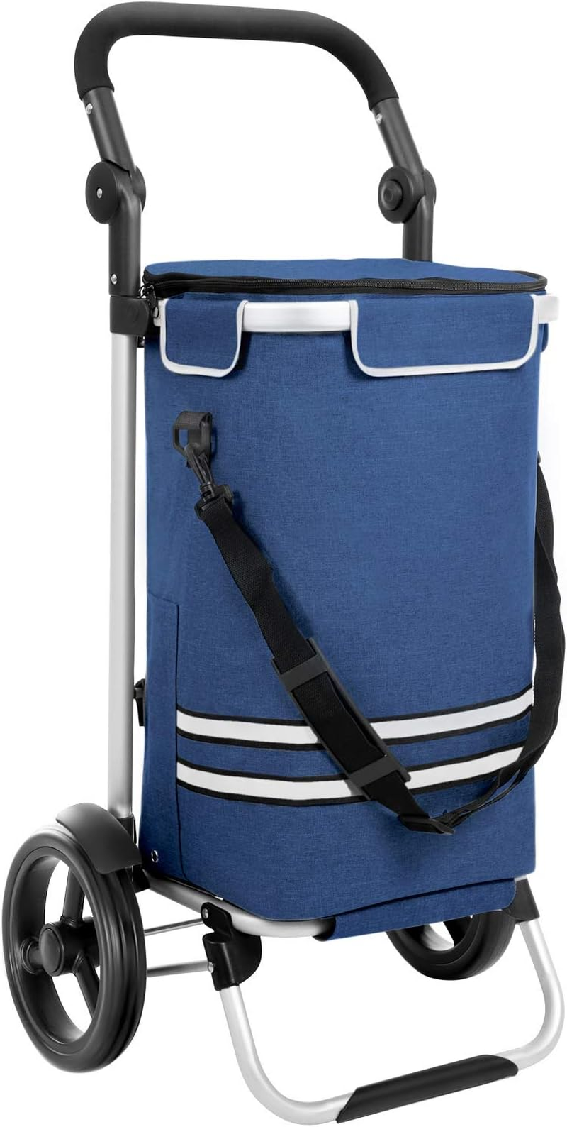 SONGMICS Shopping Trolley, Foldable Shopping Cart, Solid, with Insulated Cooling Bag, Large Capacity 35L, Multifunctional Luggage Cart with Wheels, Detachable Backpack, Blue KST02BU