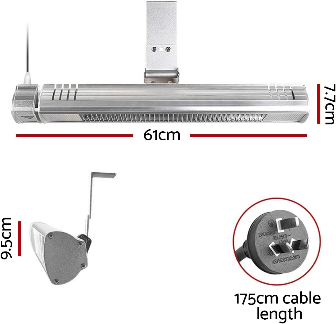 Devanti Electric Infrared Radiant Strip Heater Outdoor Indoor Halogen 2000W image number 3
