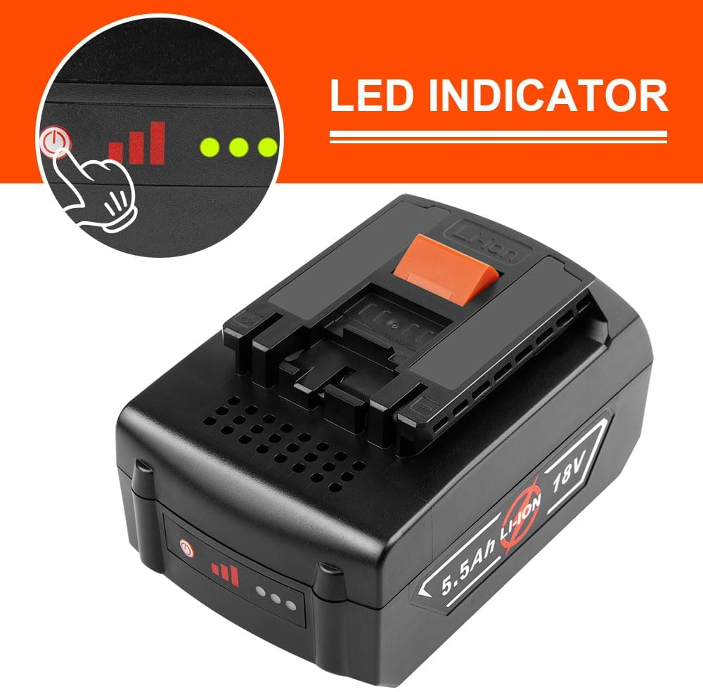 Aryee 18V 5.5Ah Li-Ion Battery Replacement Battery for Bosch BAT609 BAT609G BAT610G BAT611 BAT612 BAT618 BAT618G Cordless Power Tools, Not Compatible with the Green Series image number 5