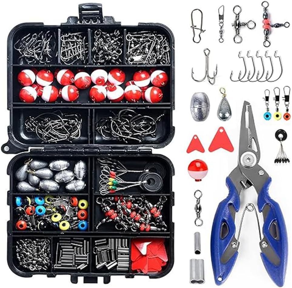 Fishing Accessories Kits,263Pcs with Tackle Box Saltwater Freshwater Including Jig Hooks, Cross Barrel Swivel, Barrel Snap Swivel, Sinker Slides, Lead Sinker, Treble Hooks