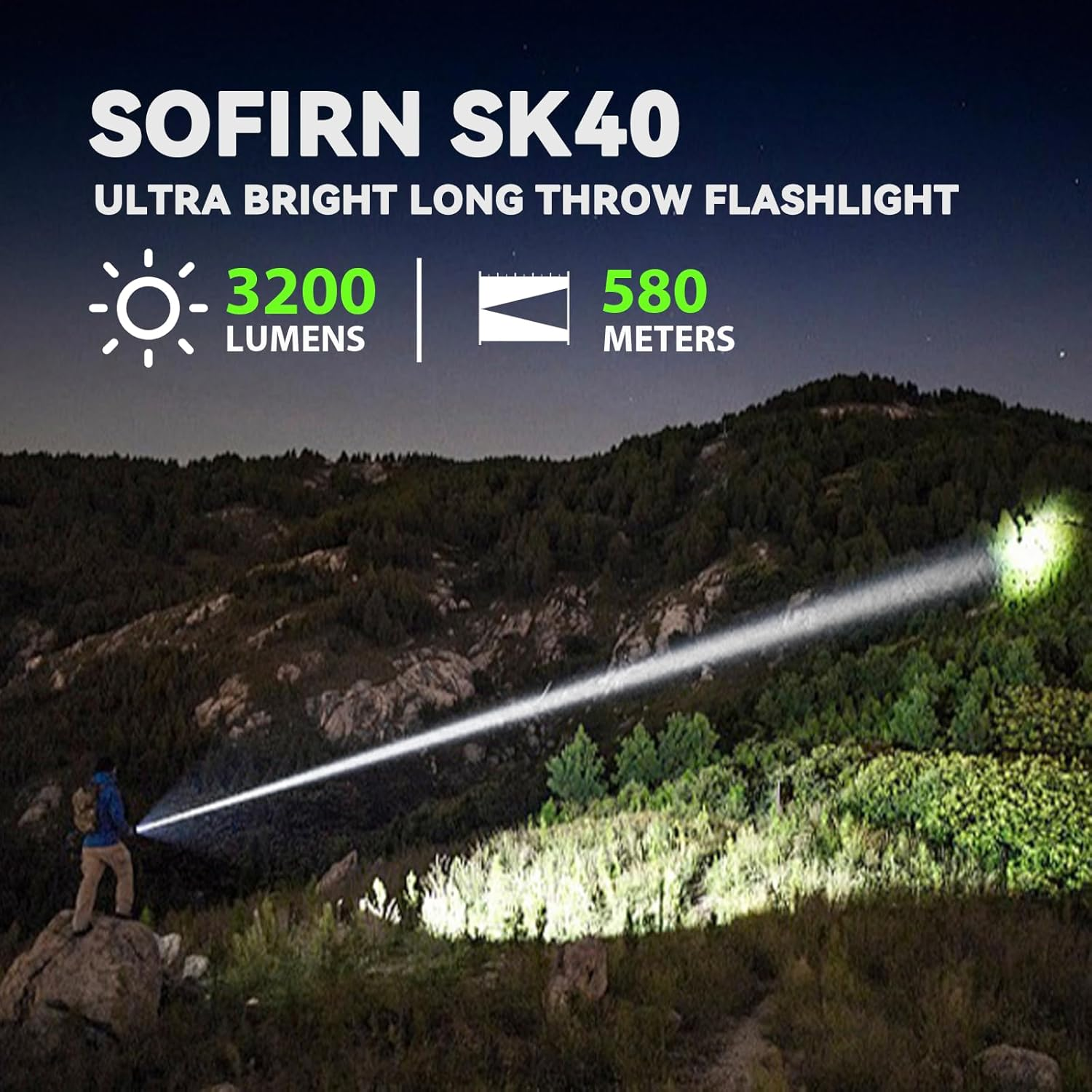 Sofirn SK40 Tactical Torch 3200 Lumens, Rechargeable EDC Flashlight with 580 Meters Long Throw, Dual Switches LED Flash Light Spotlight for Camping Hiking Hunting Searching image number 5