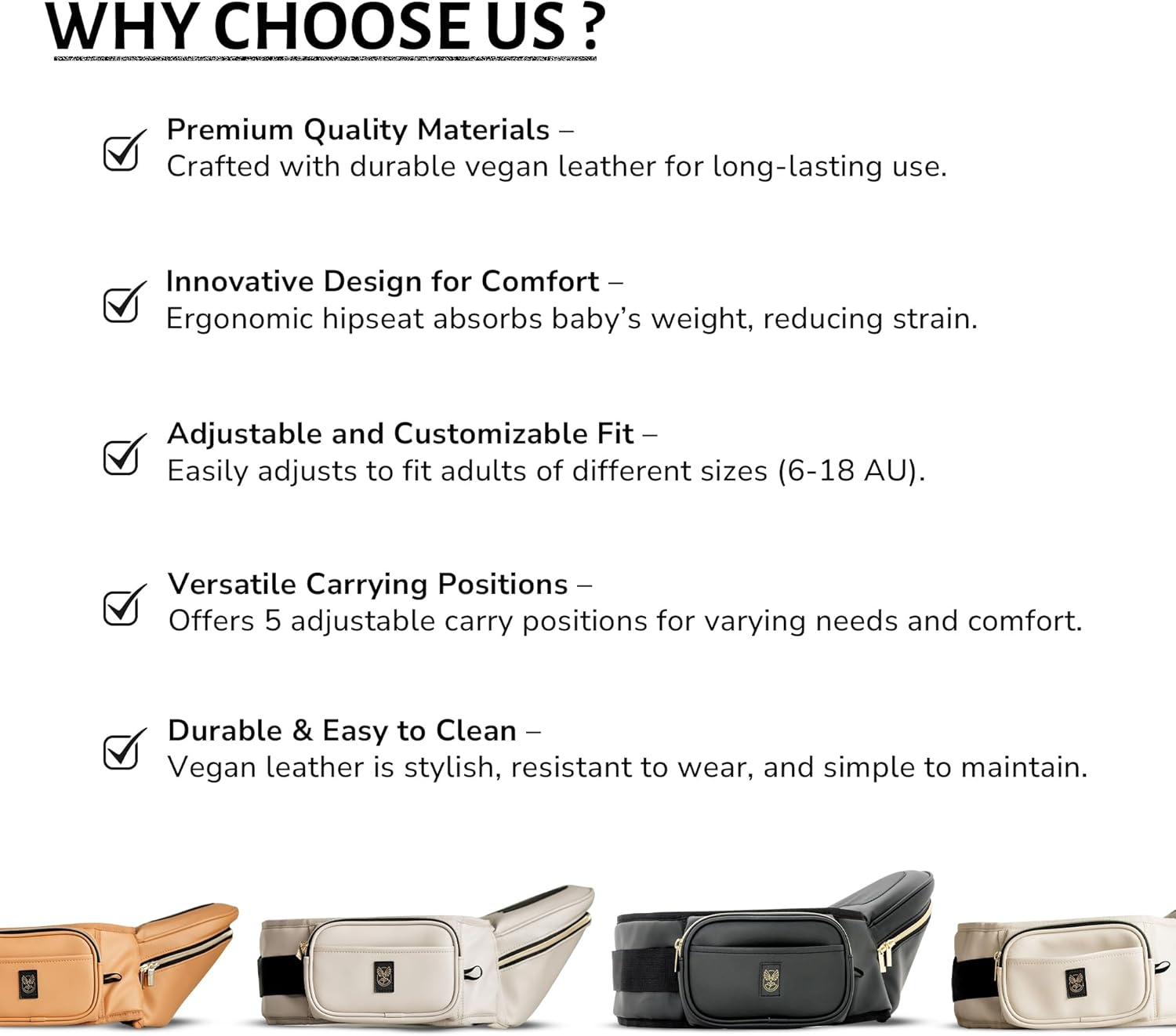 Hipsurfer Hip Seat Baby Carrier & Bum Bag for 0-3 Years Babies - Multi-Award Winning, Ergonomic Baby Hip Carrier in Australia for Newborns & Toddlers, Vegan Leather, Inbuilt Storage(Sand) image number 3