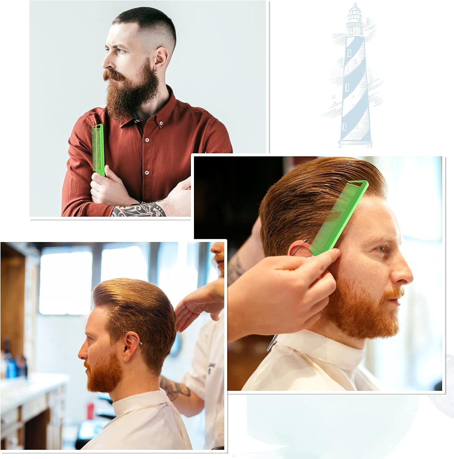 Rat Tail Combs Set: 3Pcs Steel Pin Teasing Combs for Hair Stylists, Parting Combs for Women (Green) - Blue image number 4