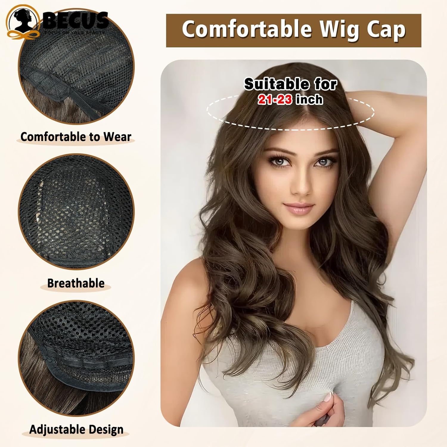 BECUS 24 Inch Long Brown Wigs for Women Middle Parted Wavy Natural Synthetic Curly Hair Wig - Black image number 5